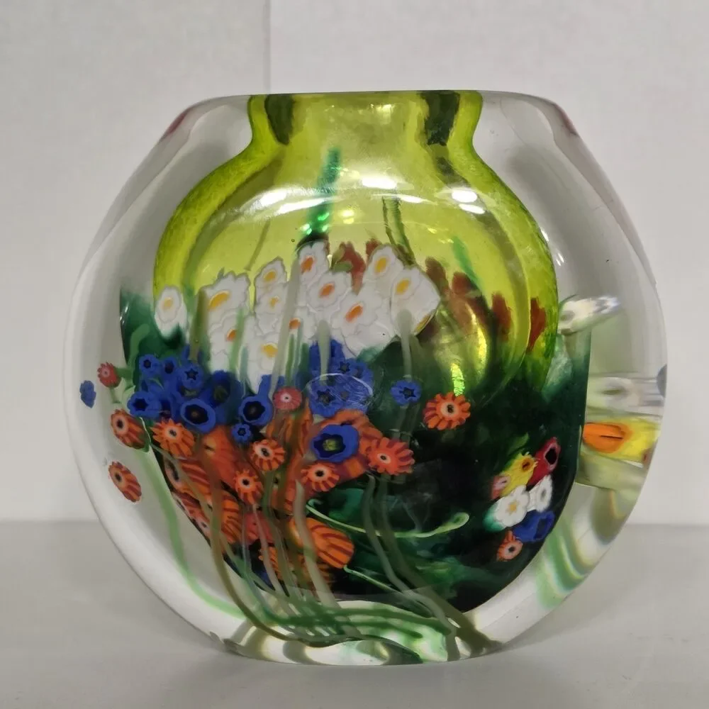 Art Glass Vase Signed Shawn Messenger Millefiori Murrini Flower Vase